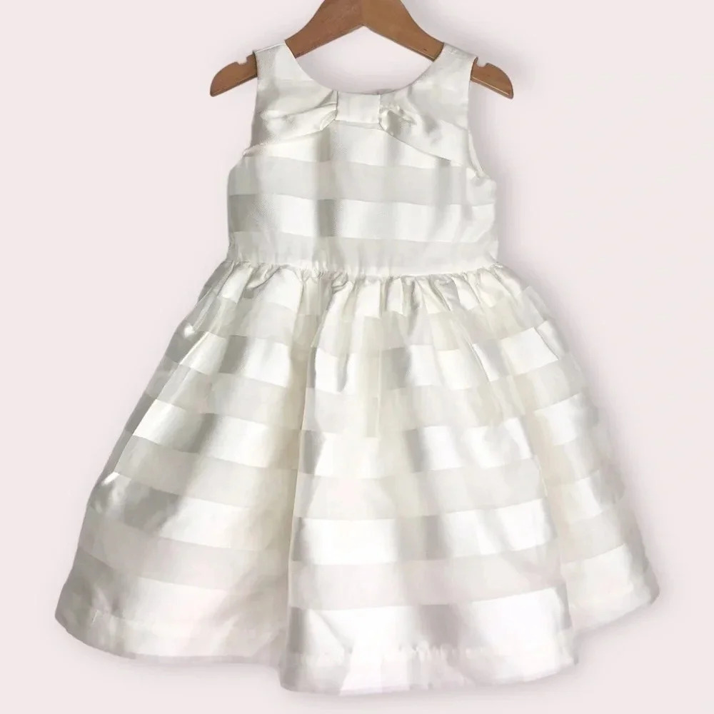 Janie and Jack Special Occasion dress ivory stripe organza sleeveless 3 years - Picture 2 of 11